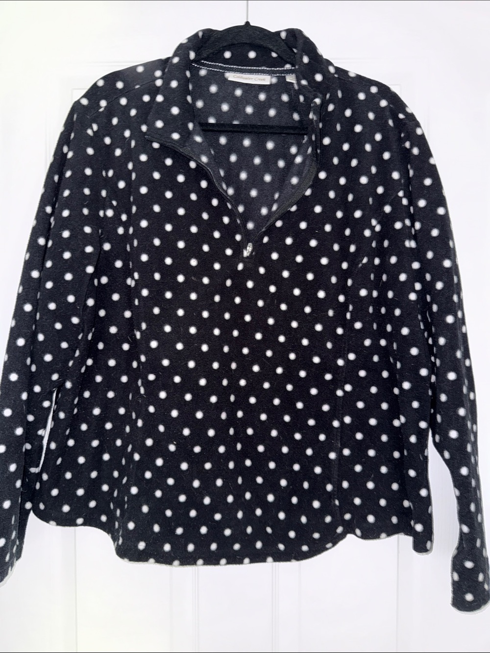 Vintage Coldwater Creek 1/4 Zip Black White Polka Dot Fleece Pullover